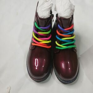 Kids Maroon Boots with Colorful Laces
